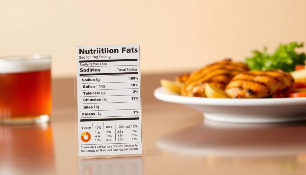 A detailed and informative nutrition facts chart for El Pollo Loco, prominently featuring key nutrients like sodium and cholesterol. In the foreground, the chart displays visually appealing graphs and icons representing various nutrient levels, such as a vibrant sodium icon and a cholesterol level indicator, designed in a clean, easy-to-read format. In the middle ground, an elegant plate with El Pollo Loco’s signature grilled chicken and sides sits to the side, accentuating the healthy options available. In the background, a subtle gradient of soft colors adds a professional touch, enhancing the overall ambiance. The lighting is bright and inviting, evoking a sense of clarity and trustworthiness. The angle is slightly elevated, allowing for a comprehensive view, ensuring no text or logos are visible, creating a polished, informative illustration for the article section. A detailed and informative nutrition facts chart for El Pollo Loco, prominently featuring key nutrients like sodium and cholesterol. In the foreground, the chart displays visually appealing graphs and icons representing various nutrient levels, such as a vibrant sodium icon and a cholesterol level indicator, designed in a clean, easy-to-read format. In the middle ground, an elegant plate with El Pollo Loco’s signature grilled chicken and sides sits to the side, accentuating the healthy options available. In the background, a subtle gradient of soft colors adds a professional touch, enhancing the overall ambiance. The lighting is bright and inviting, evoking a sense of clarity and trustworthiness. The angle is slightly elevated, allowing for a comprehensive view, ensuring no text or logos are visible, creating a polished, informative illustration for the article section.