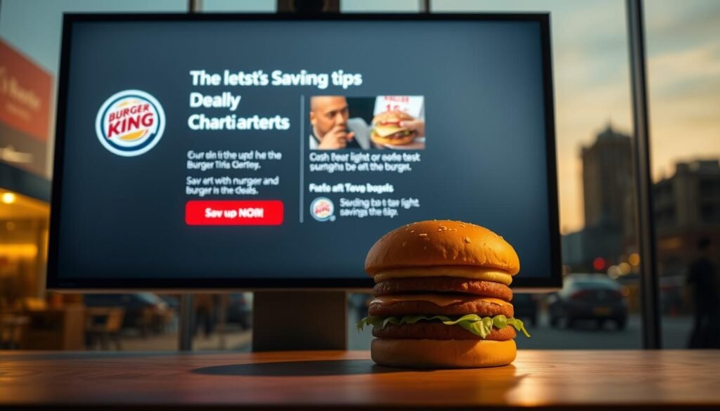 A sleek, modern digital display showcases the latest Burger King digital ordering deals and savings tips. The screen is backlit with a warm, inviting glow, casting a soft, ambient light across the scene. The interface is clean and intuitive, with bold, easy-to-read typography and clear call-to-action buttons. In the foreground, a stylized Whopper burger casts a subtle, photorealistic shadow, hinting at the delicious offerings available through the digital ordering platform. The background features a blurred, out-of-focus cityscape, emphasizing the convenience and accessibility of Burger King's digital ordering options. The overall atmosphere conveys a sense of technology-driven efficiency and cost-saving opportunities for the savvy Burger King customer. A sleek, modern digital display showcases the latest Burger King digital ordering deals and savings tips. The screen is backlit with a warm, inviting glow, casting a soft, ambient light across the scene. The interface is clean and intuitive, with bold, easy-to-read typography and clear call-to-action buttons. In the foreground, a stylized Whopper burger casts a subtle, photorealistic shadow, hinting at the delicious offerings available through the digital ordering platform. The background features a blurred, out-of-focus cityscape, emphasizing the convenience and accessibility of Burger King's digital ordering options. The overall atmosphere conveys a sense of technology-driven efficiency and cost-saving opportunities for the savvy Burger King customer.