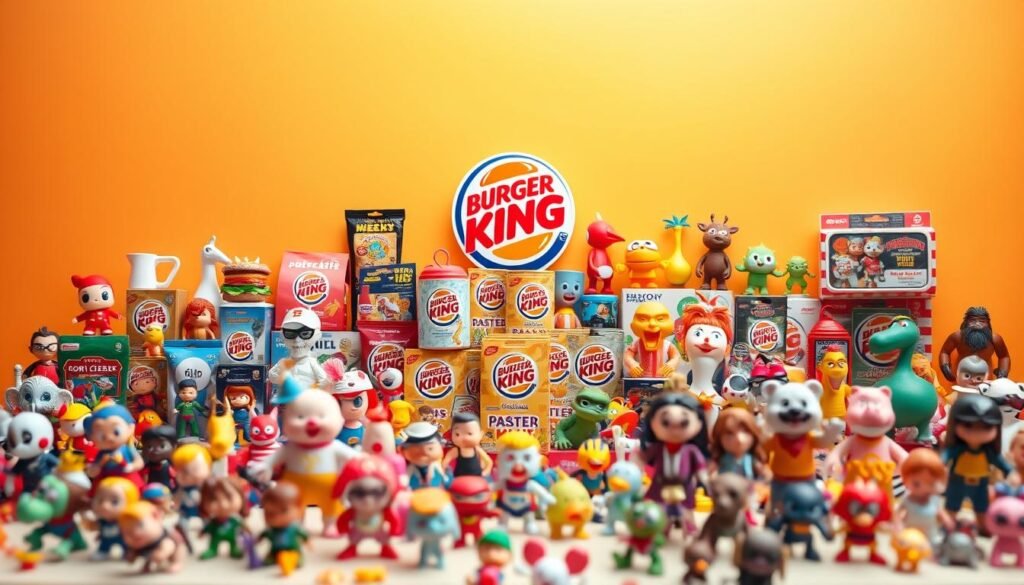 A vibrant display of Burger King Kids Meal toy collectibles, showcased against a bright, playful backdrop. The foreground features an assortment of whimsical figurines, each with its unique design and character, meticulously arranged to create a sense of depth and visual interest. The middle ground is filled with a variety of packaging and promotional materials, hinting at the diverse range of toys available. The background is a soft, gradient-filled environment, providing a clean and uncluttered canvas to highlight the collection. Warm, diffused lighting casts a gentle glow, accentuating the vibrant colors and textures of the toys. The overall composition conveys a sense of excitement and wonder, inviting the viewer to explore the captivating world of Burger King Kids Meal toy collections. A vibrant display of Burger King Kids Meal toy collectibles, showcased against a bright, playful backdrop. The foreground features an assortment of whimsical figurines, each with its unique design and character, meticulously arranged to create a sense of depth and visual interest. The middle ground is filled with a variety of packaging and promotional materials, hinting at the diverse range of toys available. The background is a soft, gradient-filled environment, providing a clean and uncluttered canvas to highlight the collection. Warm, diffused lighting casts a gentle glow, accentuating the vibrant colors and textures of the toys. The overall composition conveys a sense of excitement and wonder, inviting the viewer to explore the captivating world of Burger King Kids Meal toy collections.