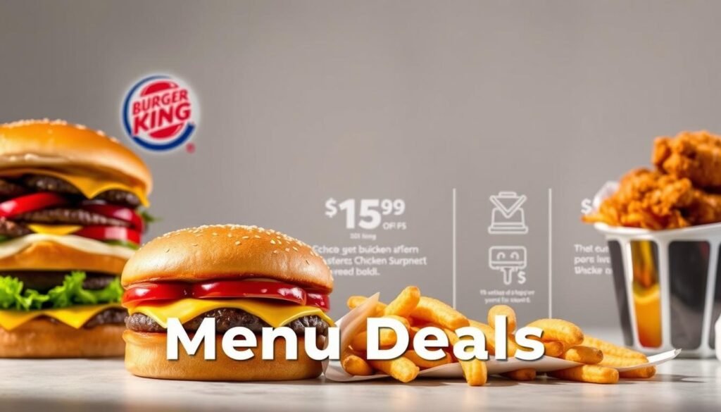 A vibrant, high-resolution photograph showcasing the Burger King menu deals highlights. In the foreground, a meticulously composed arrangement of Burger King's most popular menu items, including the Whopper, Big King, and Chicken Sandwich, all presented with exceptional detail and lighting to accentuate their mouthwatering textures and flavors. The middle ground features stylized graphics and icons highlighting the current promotional offers and discounts, creating a visually engaging and informative display. The background is a clean, modern, and minimalist setting, allowing the featured menu items and deals to take center stage and captivate the viewer's attention. The overall composition and color palette evoke a sense of excitement and appetite-inducing allure, perfectly complementing the article's subject and section title. A vibrant, high-resolution photograph showcasing the Burger King menu deals highlights. In the foreground, a meticulously composed arrangement of Burger King's most popular menu items, including the Whopper, Big King, and Chicken Sandwich, all presented with exceptional detail and lighting to accentuate their mouthwatering textures and flavors. The middle ground features stylized graphics and icons highlighting the current promotional offers and discounts, creating a visually engaging and informative display. The background is a clean, modern, and minimalist setting, allowing the featured menu items and deals to take center stage and captivate the viewer's attention. The overall composition and color palette evoke a sense of excitement and appetite-inducing allure, perfectly complementing the article's subject and section title.